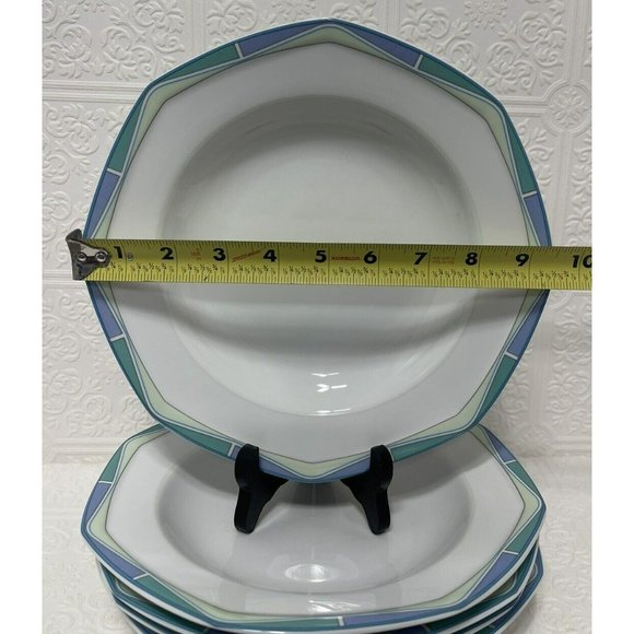Christopher Stuart Acclaim Rim Soup Bowls 9.25" Lot of 5 Art Deco Style - Picture 2 of 9